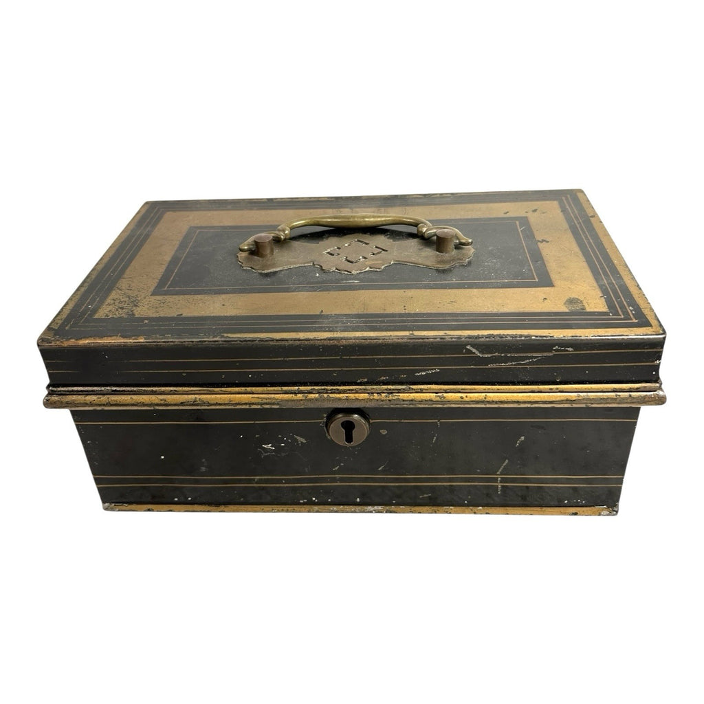 Antique Newton Shakespeare & Co Tole Metal Cash Box or Document Box