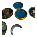 Vintage Lot of Chinese Cloisonne - 4 Coasters, 2 Napkin Rings, Dresser Box