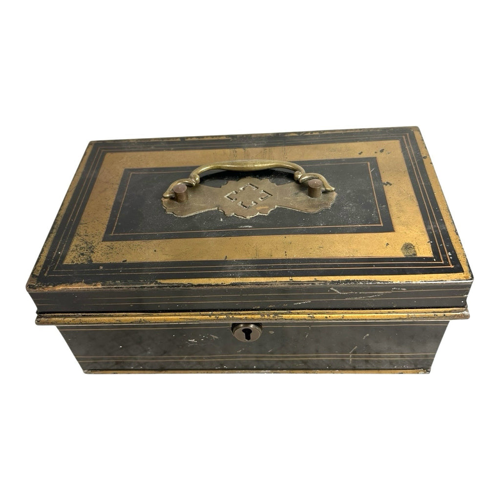 Antique Newton Shakespeare & Co Tole Metal Cash Box or Document Box