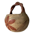Antique 1915 Native American Zuni Tourist Pottery Basket with Twisted Handle