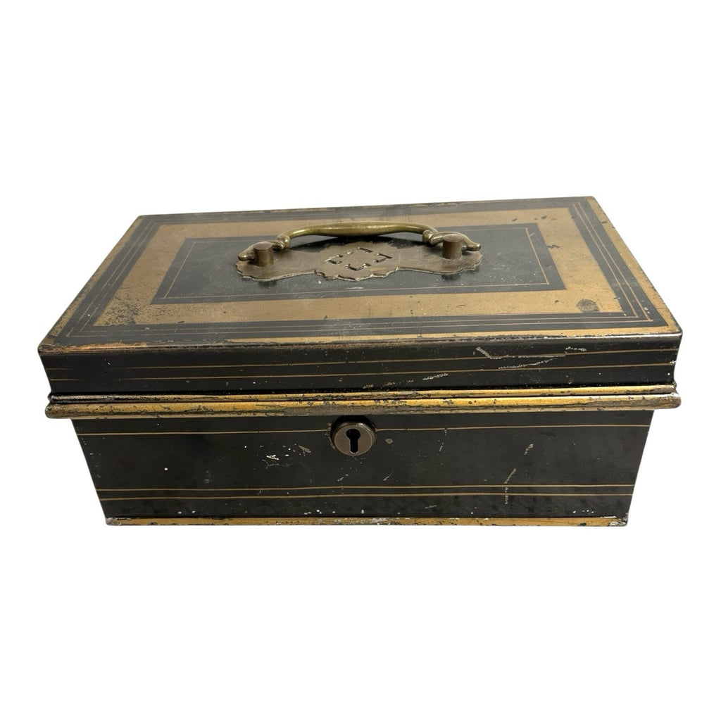 Antique Newton Shakespeare & Co Tole Metal Cash Box or Document Box