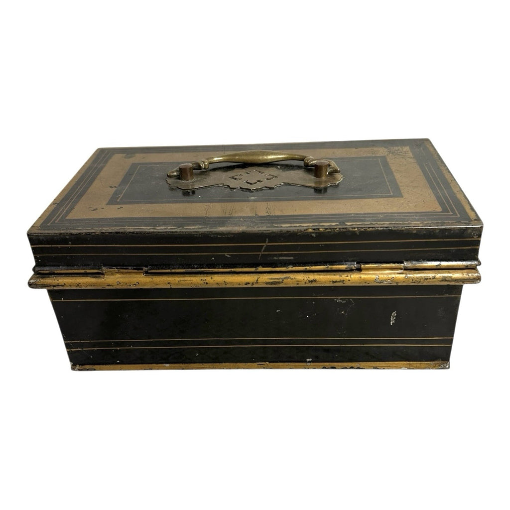Antique Newton Shakespeare & Co Tole Metal Cash Box or Document Box