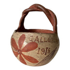Antique 1915 Native American Zuni Tourist Pottery Basket with Twisted Handle