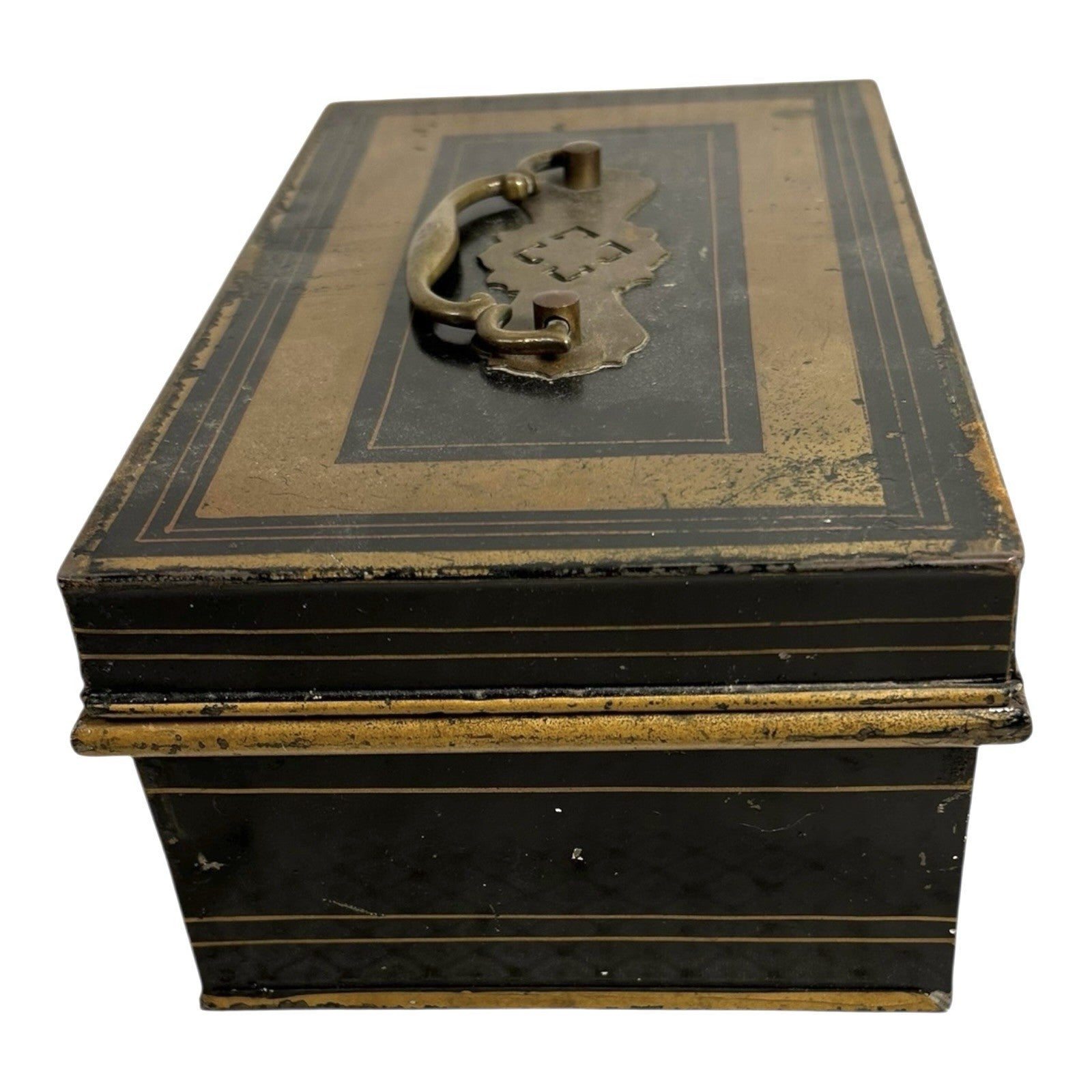 Antique Newton Shakespeare & Co Tole Metal Cash Box or Document Box