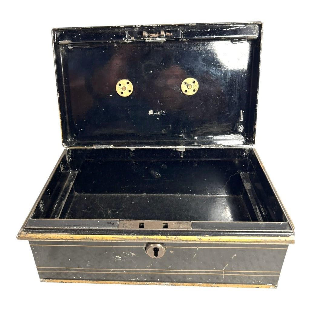 Antique Newton Shakespeare & Co Tole Metal Cash Box or Document Box