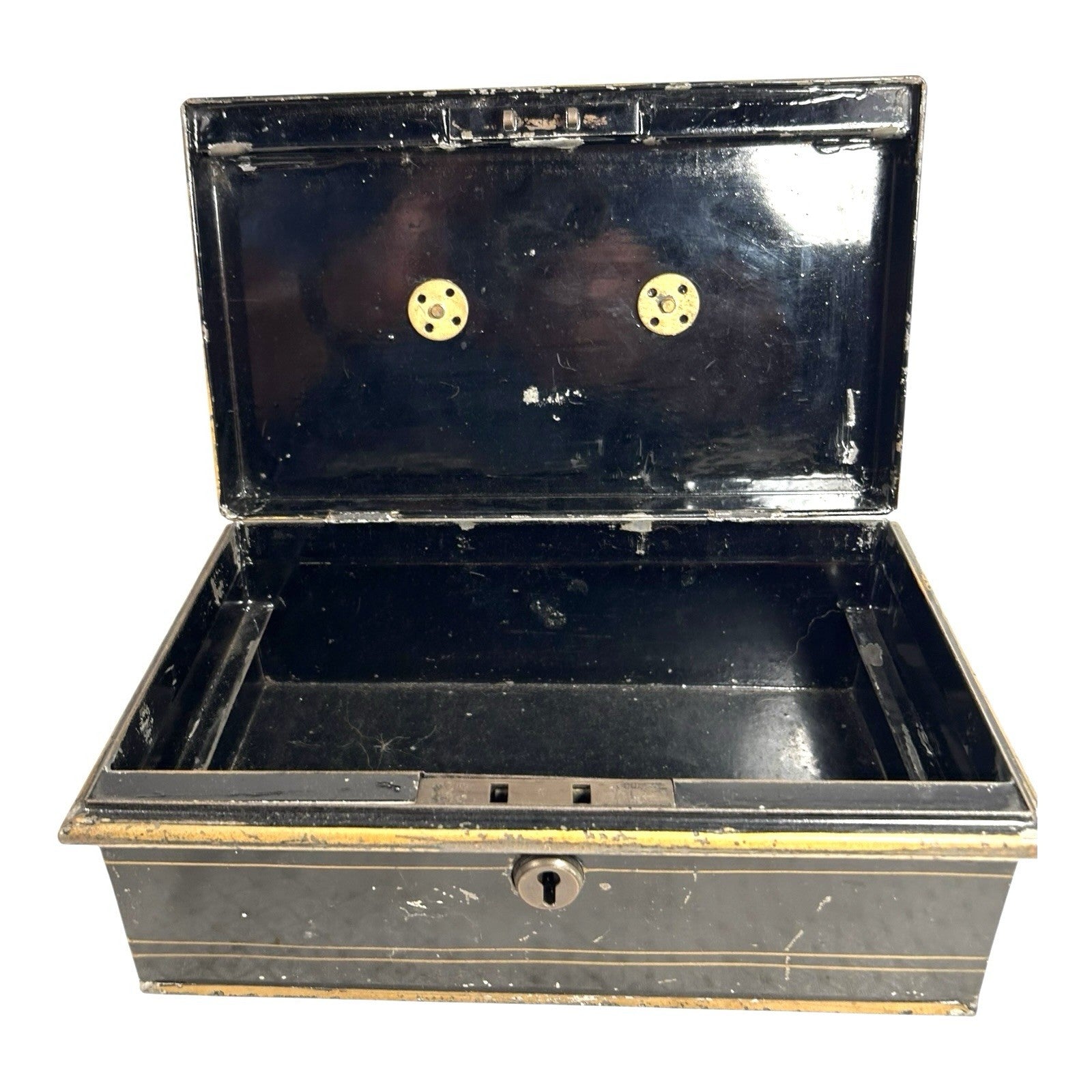 Antique Newton Shakespeare & Co Tole Metal Cash Box or Document Box