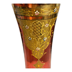 Antique Moser Cranberry Glass Vase with Gold Gilt Enamel Decoration - 13"