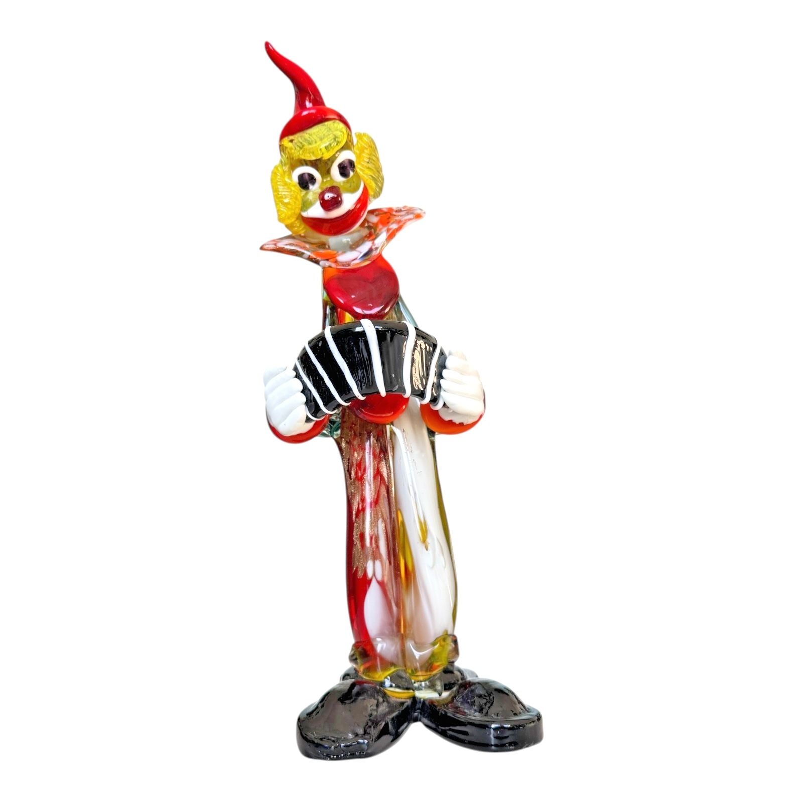 Vintage Large Murano Hand Blown Art Glass Clown Accordion Figurine, 17.5"