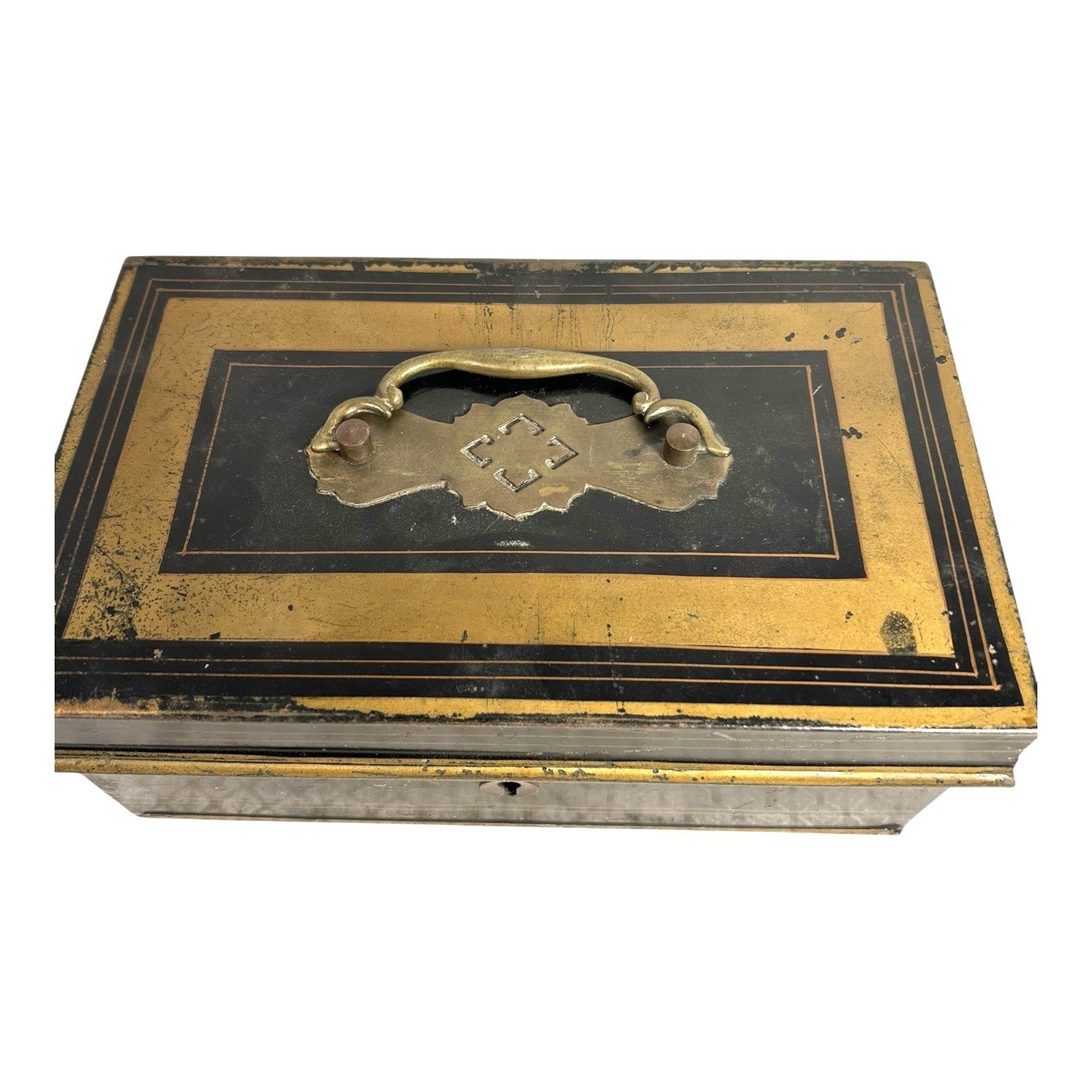 Antique Newton Shakespeare & Co Tole Metal Cash Box or Document Box