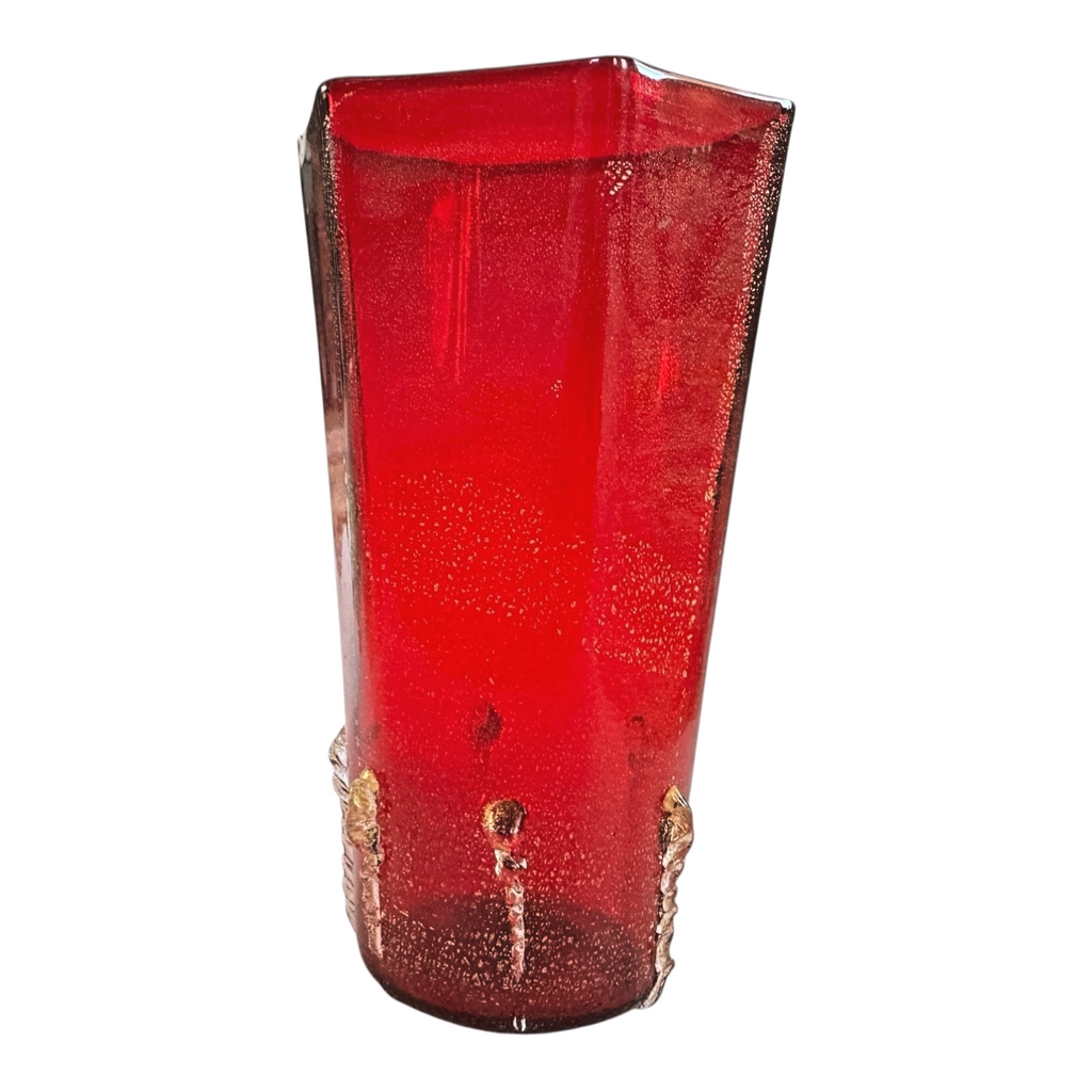 Vintage Murano Red Aventurine Art Glass Vase, Gold Fleck - Martha Stewart Prop