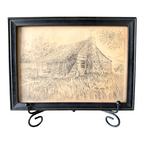 Vintage Great Smoky Mountains Cabin Etching Framed - Lenore Wray