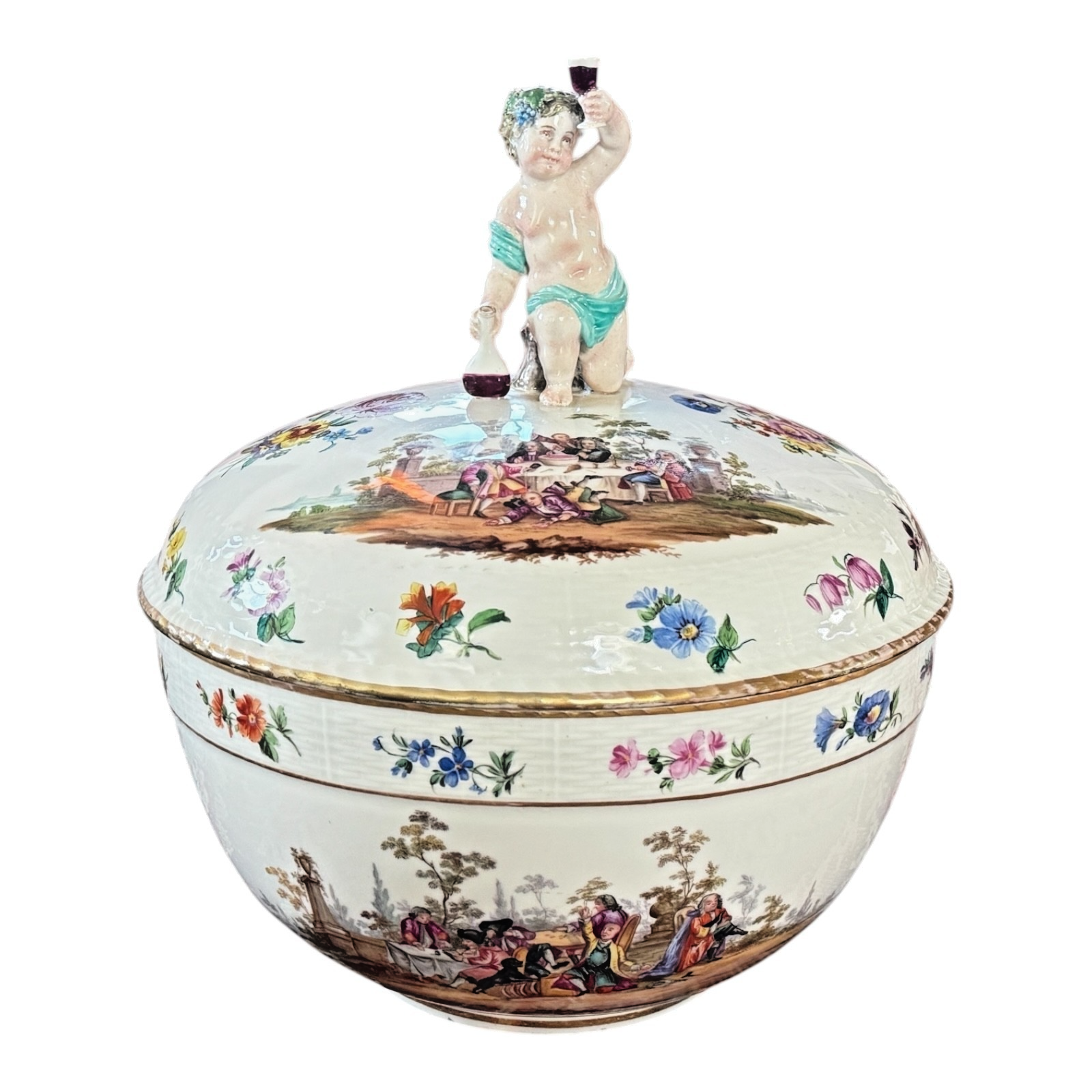 Antique KPM Porcelain Bacchus Cherub Figural Painted Tureen Punch Bowl