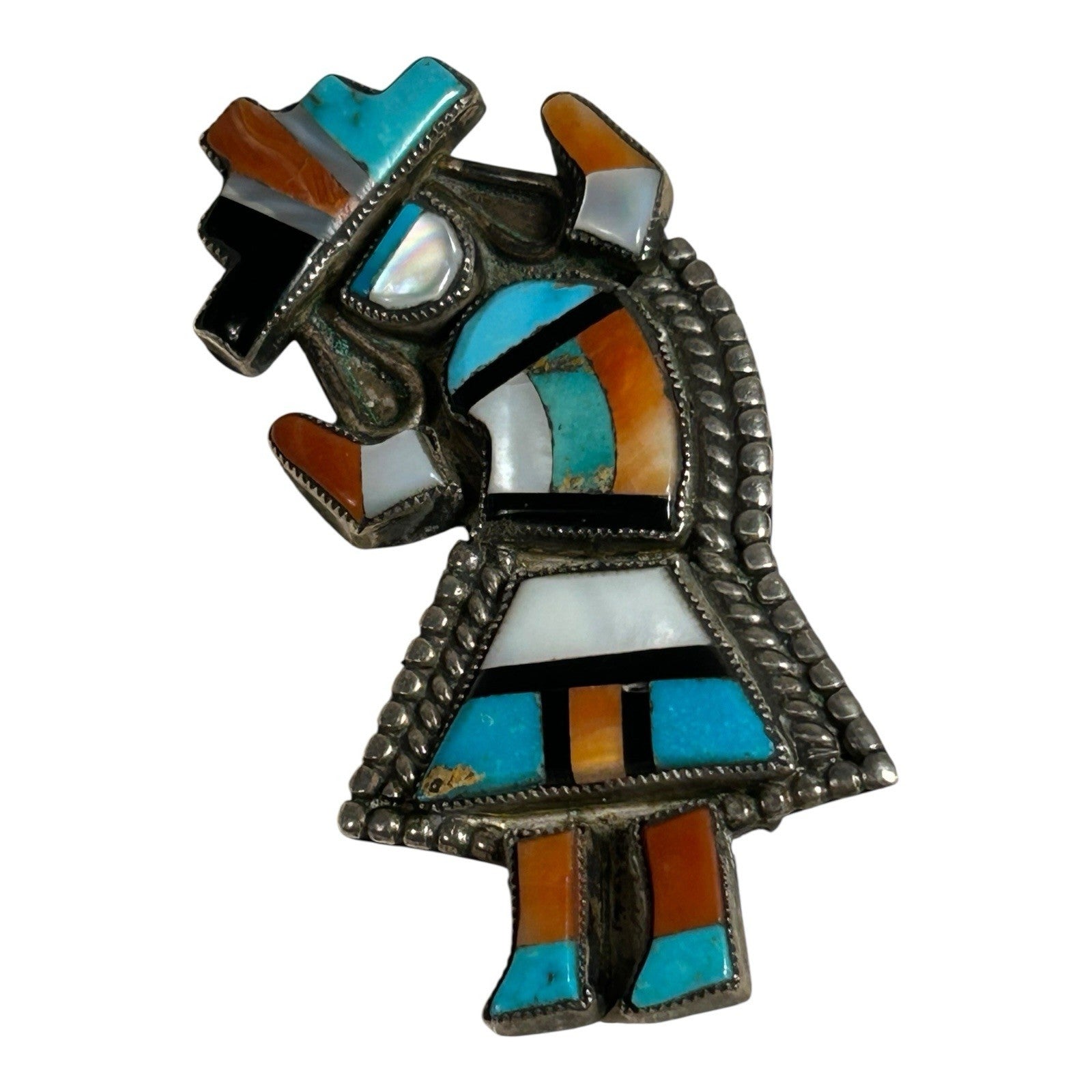 Vintage Native American Sterling Silver Inlay Rainbowman Dancer Pin or Brooch