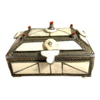 Vintage Moroccan Camel Bone Sandok Jewelry Trinket Box - Inlaid Metal Accents