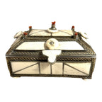 Vintage Moroccan Camel Bone Sandok Jewelry Trinket Box - Inlaid Metal Accents