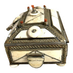 Vintage Moroccan Camel Bone Sandok Jewelry Trinket Box - Inlaid Metal Accents
