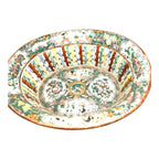 Antique Rose Medallion Chinese Reticulated Chestnut Bowl