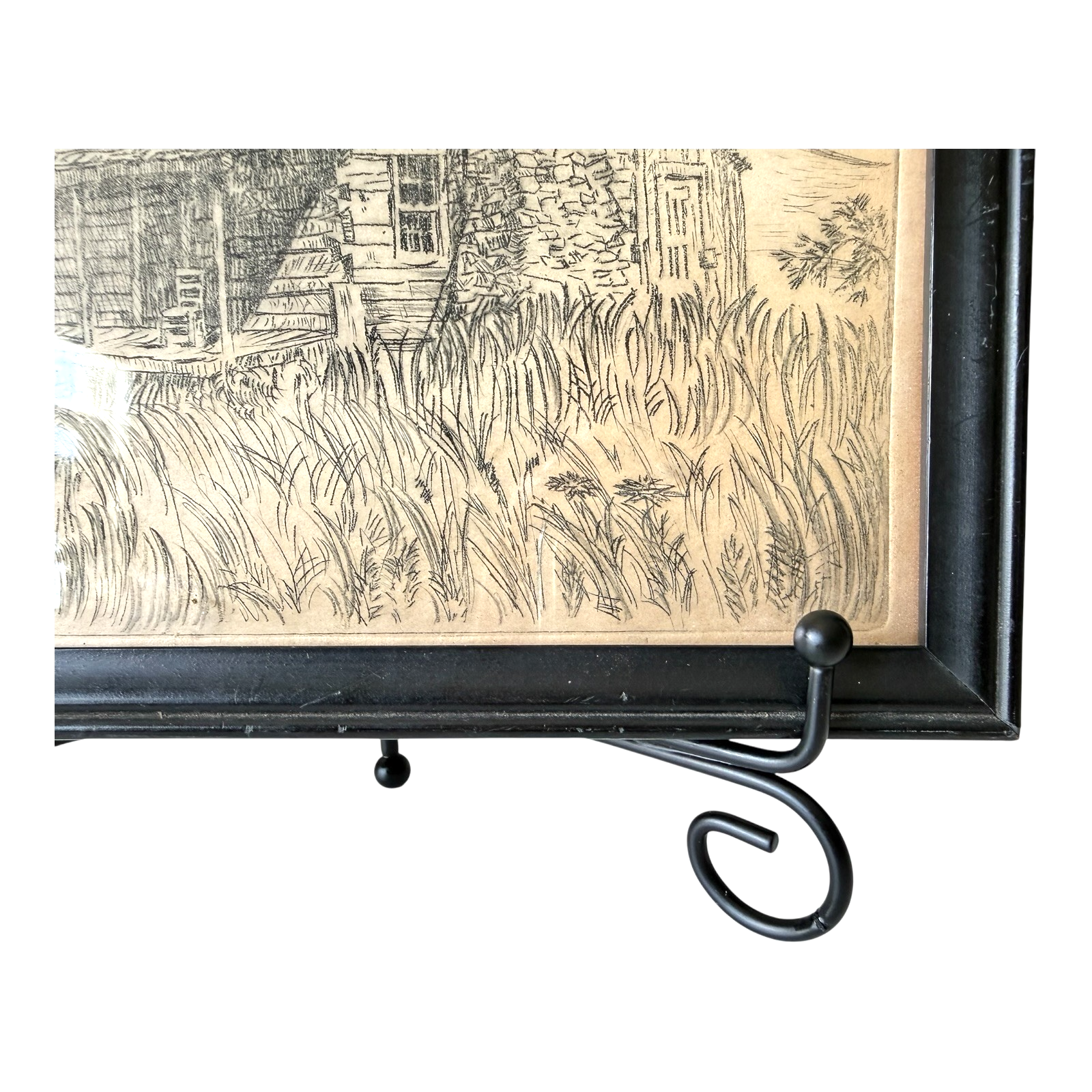 Vintage Great Smoky Mountains Cabin Etching Framed - Lenore Wray