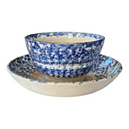 Antique Staffordshire Blue Spatterware Spongeware Teacup & Saucer