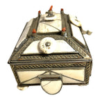 Vintage Moroccan Camel Bone Sandok Jewelry Trinket Box - Inlaid Metal Accents
