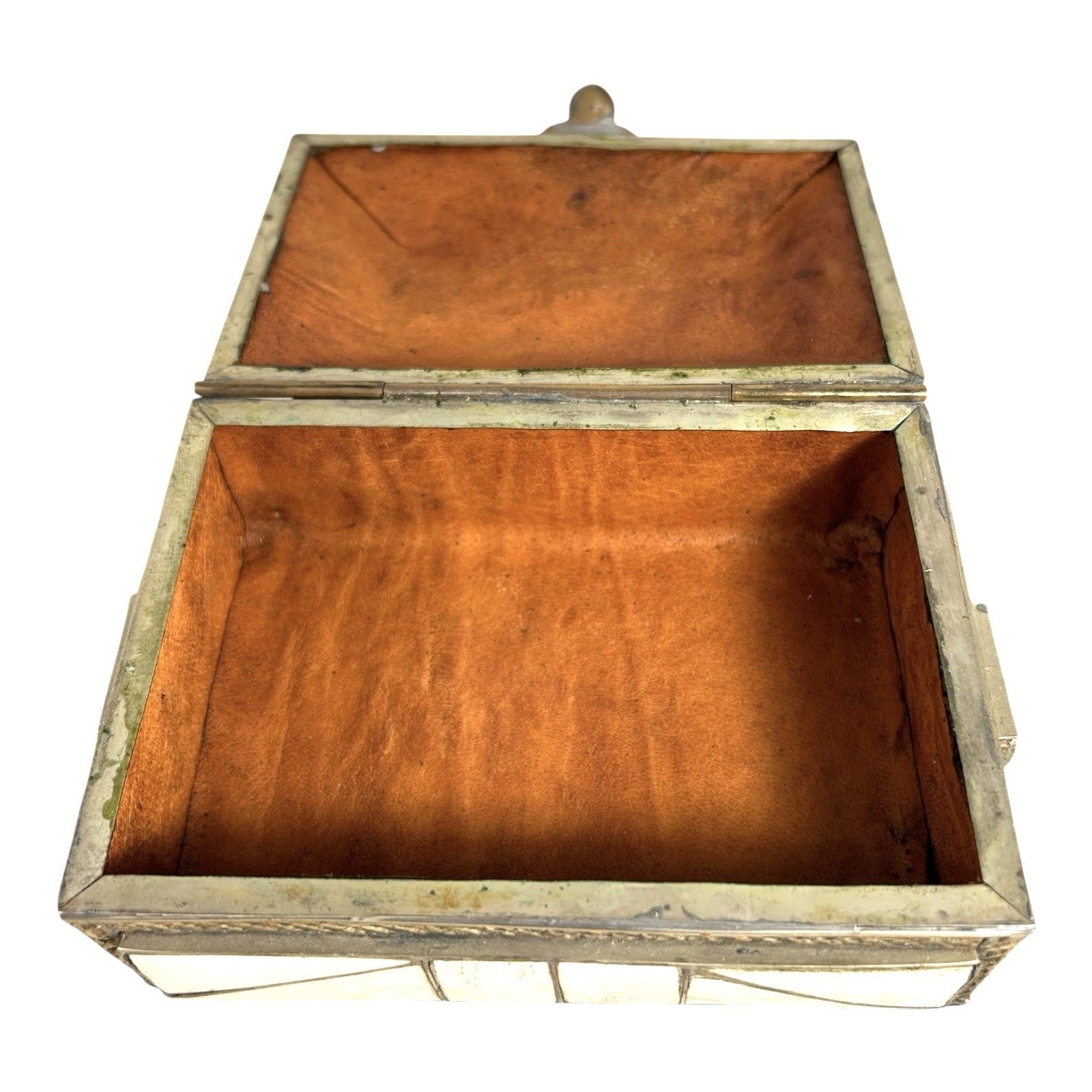 Vintage Moroccan Camel Bone Sandok Jewelry Trinket Box - Inlaid Metal Accents