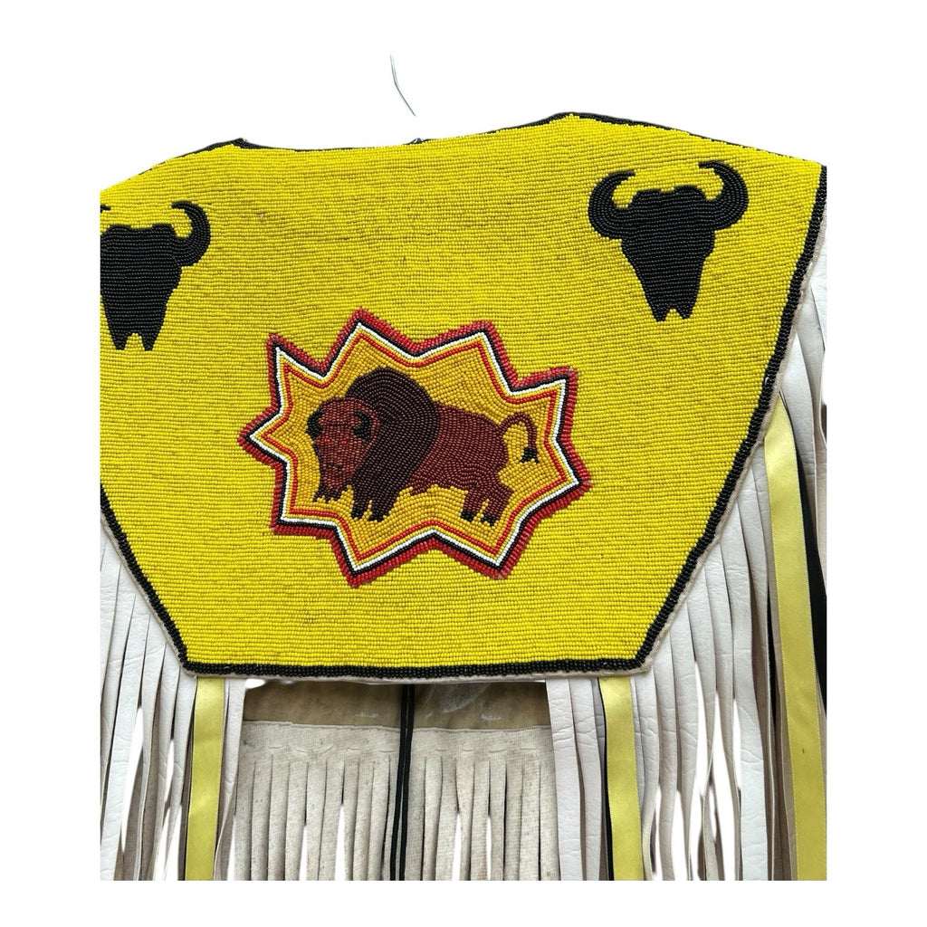 Vintage Native American Beaded Powwow Vest Regalia Buffalo Fringe, US / Canada