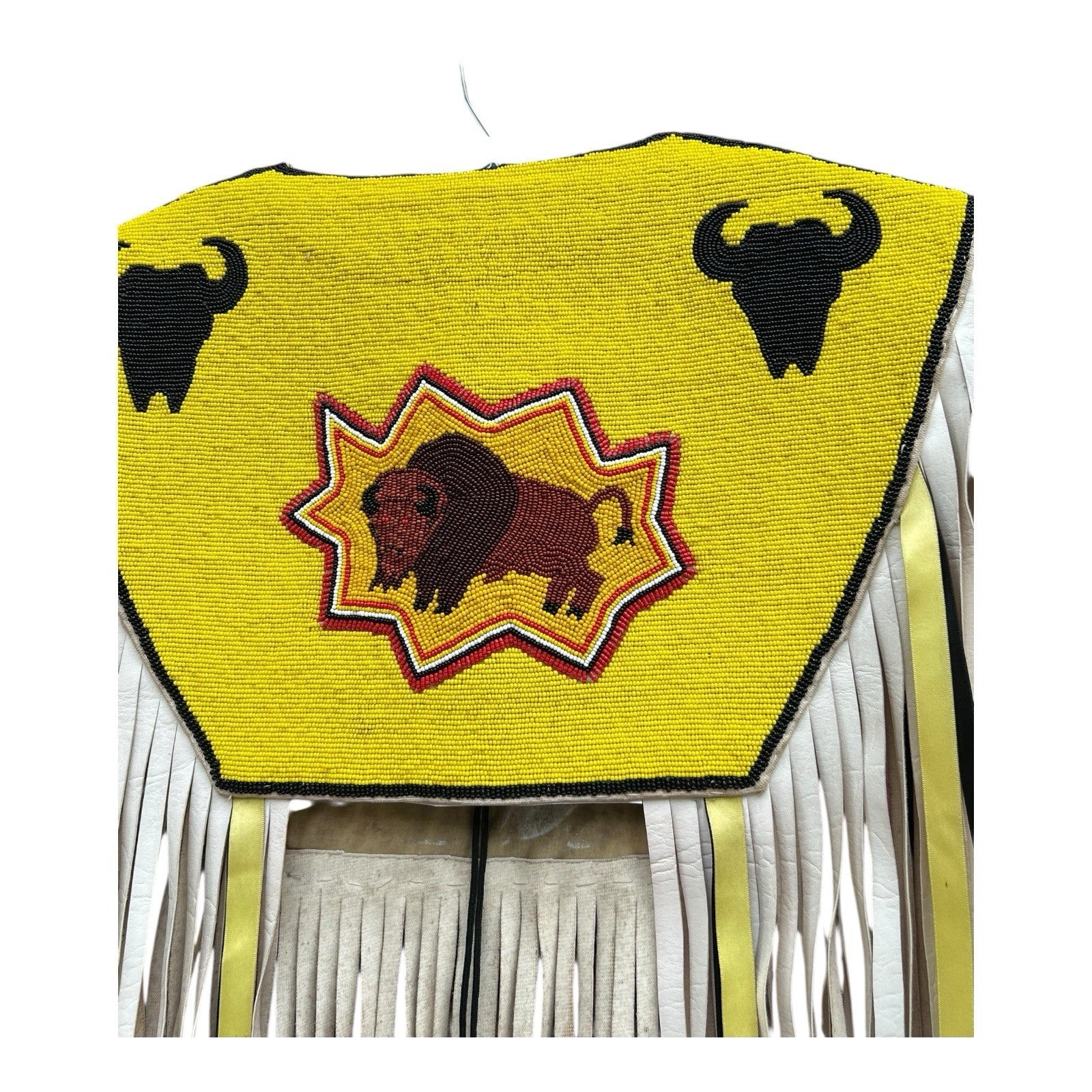 Vintage Native American Beaded Powwow Vest Regalia Buffalo Fringe, US / Canada