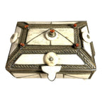 Vintage Moroccan Camel Bone Sandok Jewelry Trinket Box - Inlaid Metal Accents