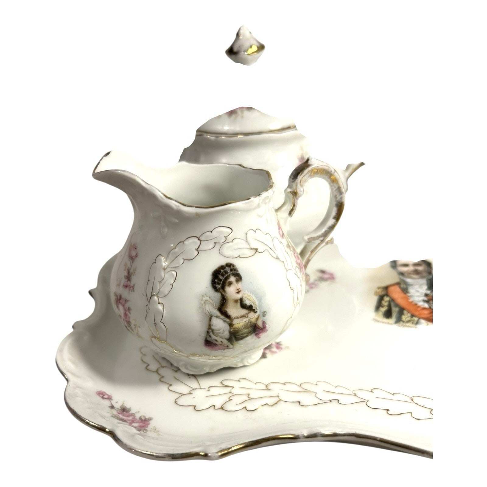 Antique PM Bavaria Napoleon & Marshal Francois Lefebure Complete Tea Set w/ Tray
