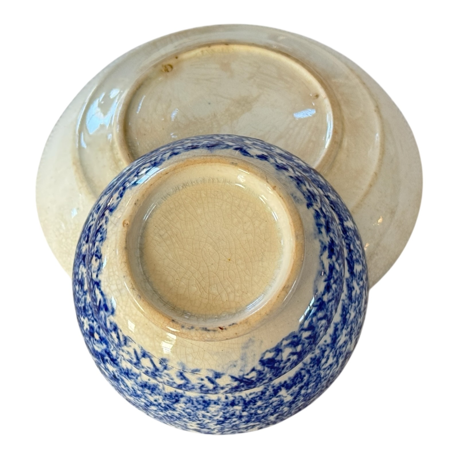Antique Staffordshire Blue Spatterware Spongeware Teacup & Saucer