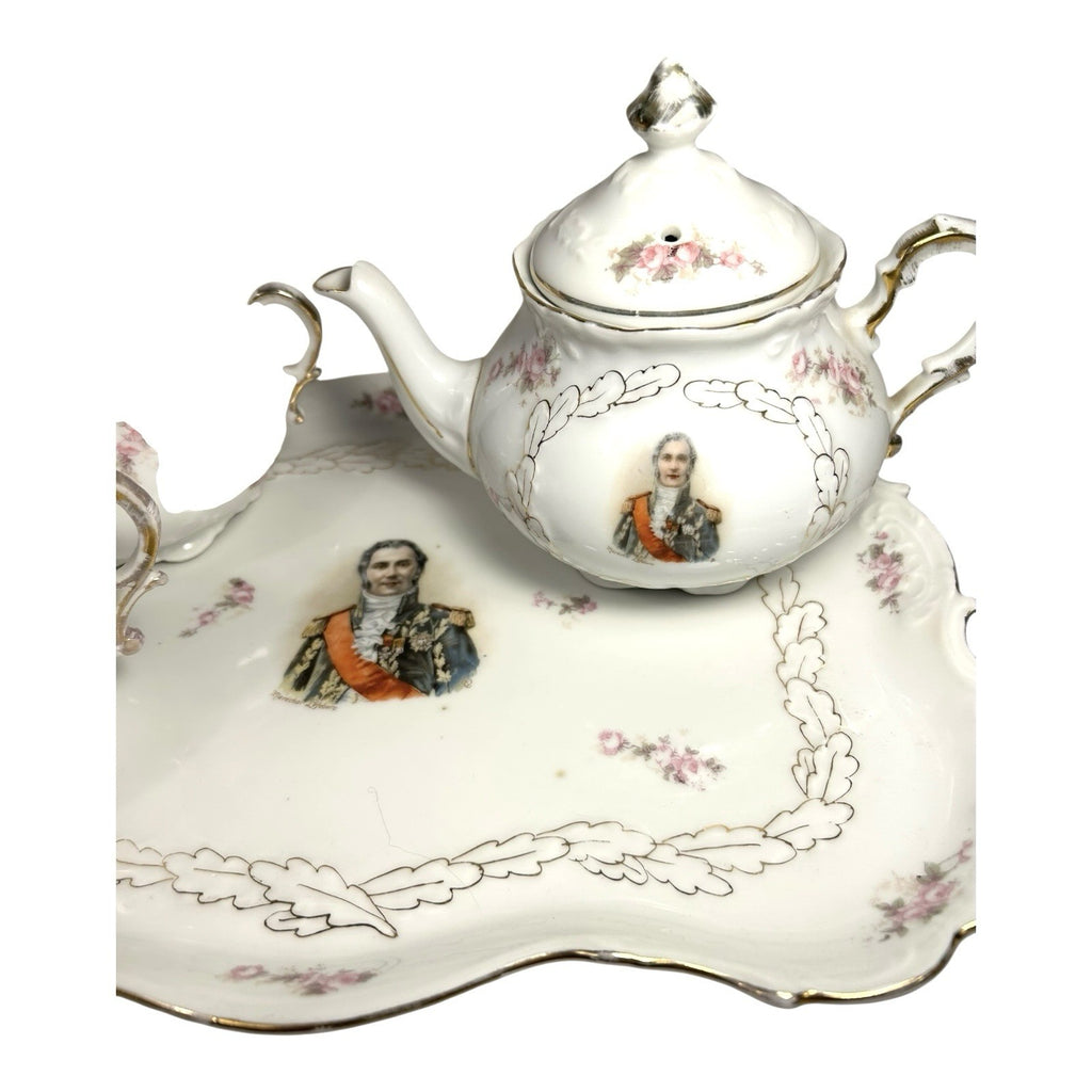 Antique PM Bavaria Napoleon & Marshal Francois Lefebure Complete Tea Set w/ Tray