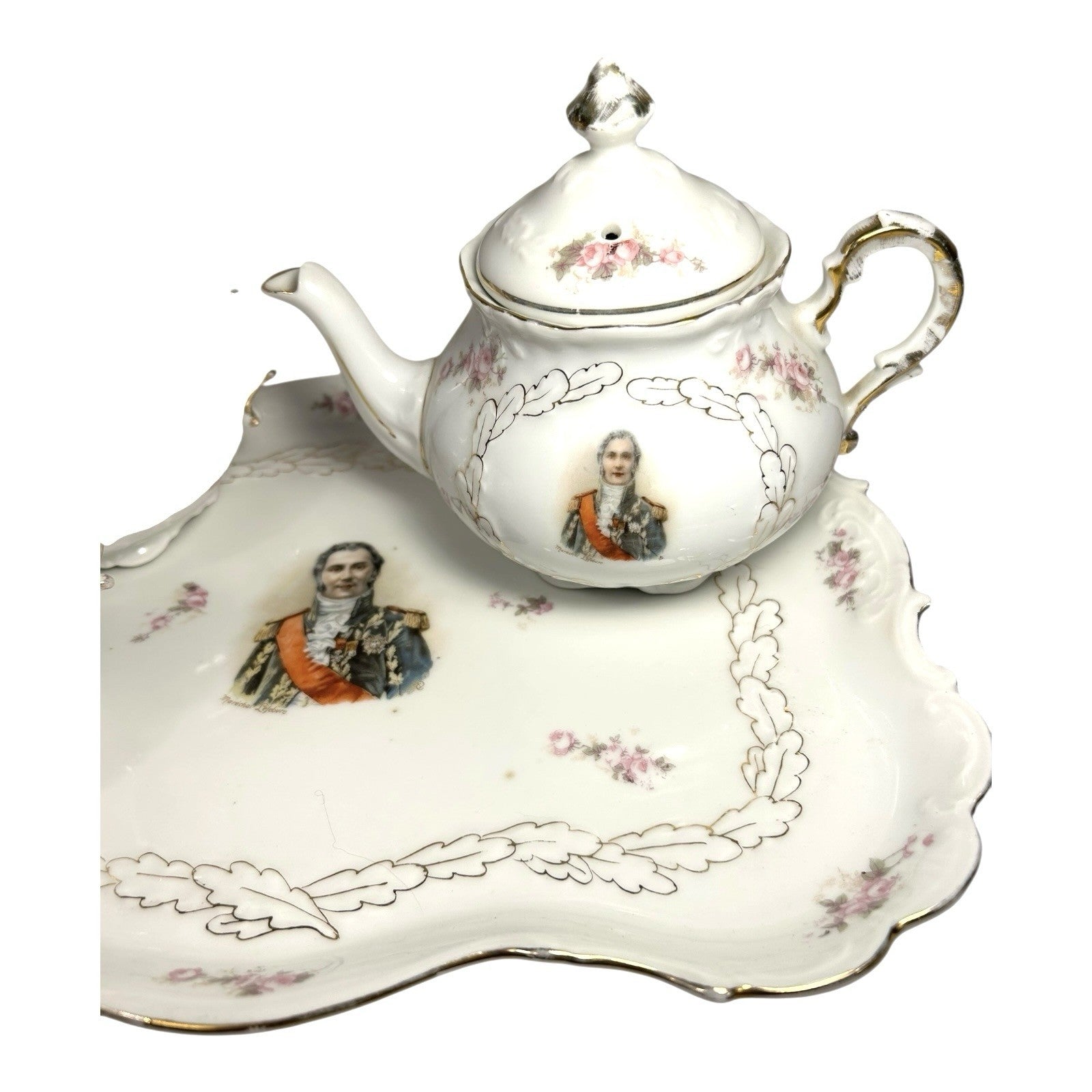 Antique PM Bavaria Napoleon & Marshal Francois Lefebure Complete Tea Set w/ Tray