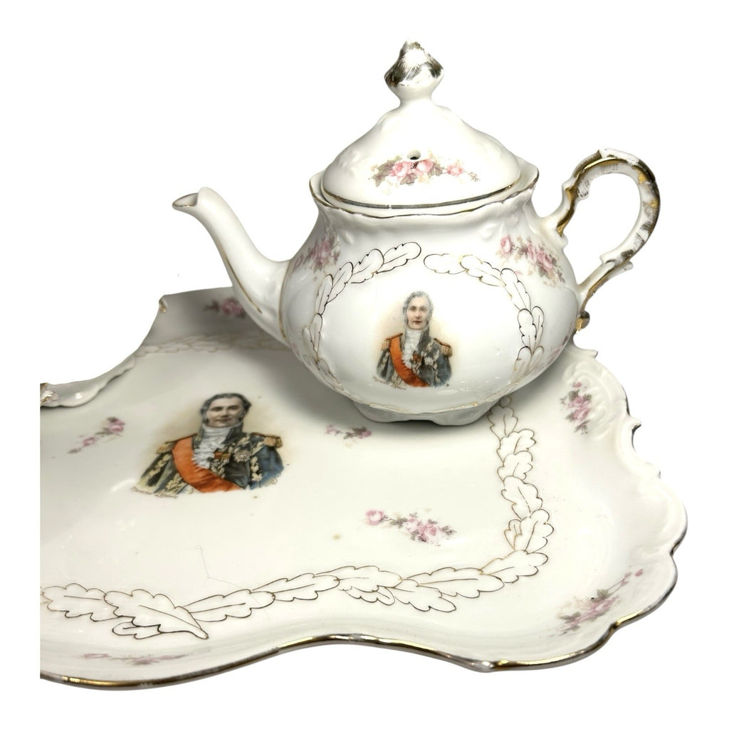 Antique PM Bavaria Napoleon & Marshal Francois Lefebure Complete Tea Set w/ Tray
