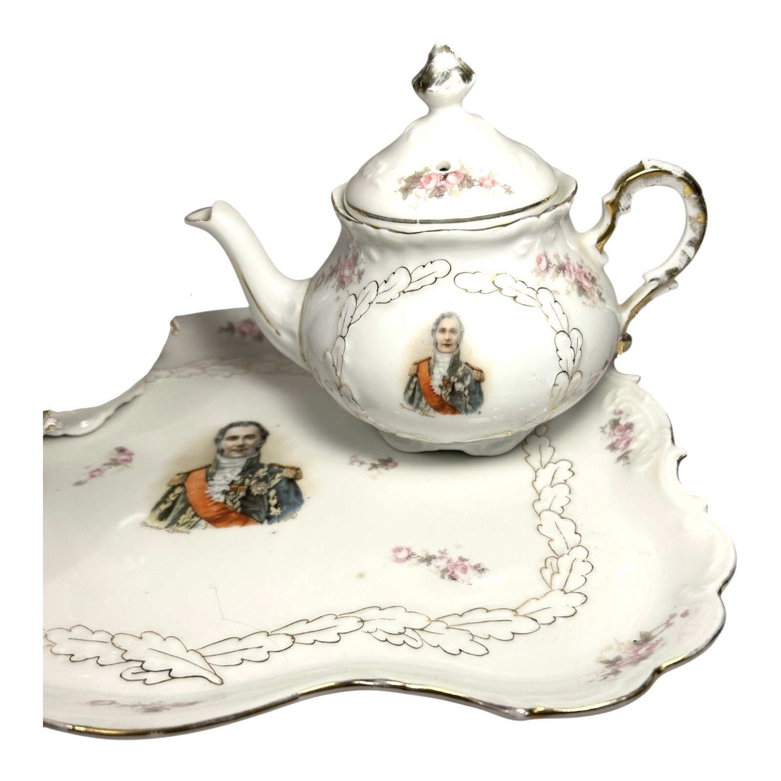 Antique PM Bavaria Napoleon & Marshal Francois Lefebure Complete Tea Set w/ Tray