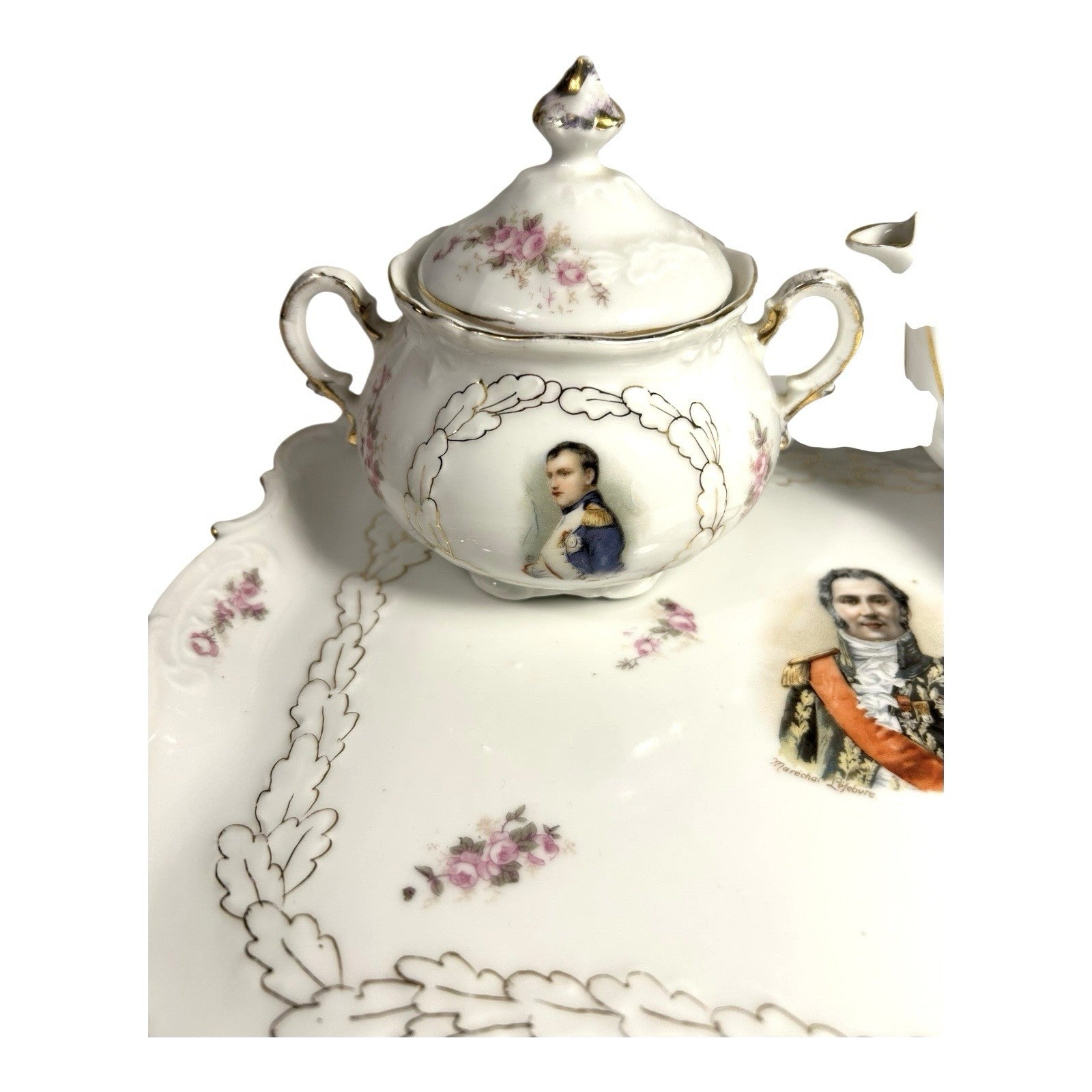 Antique PM Bavaria Napoleon & Marshal Francois Lefebure Complete Tea Set w/ Tray