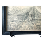 Vintage Great Smoky Mountains Cabin Etching Framed - Lenore Wray