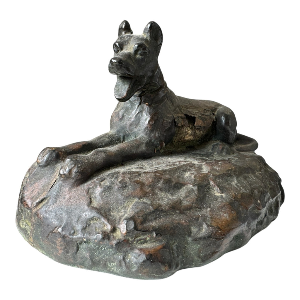 Antique Art Deco Bronze Clad Dog Bookends - German Shepherd Style Figural Pair