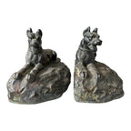 Antique Art Deco Bronze Clad Dog Bookends - German Shepherd Style Figural Pair