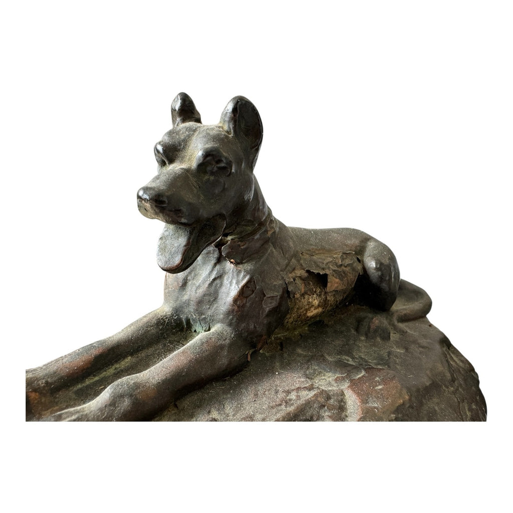 Antique Art Deco Bronze Clad Dog Bookends - German Shepherd Style Figural Pair