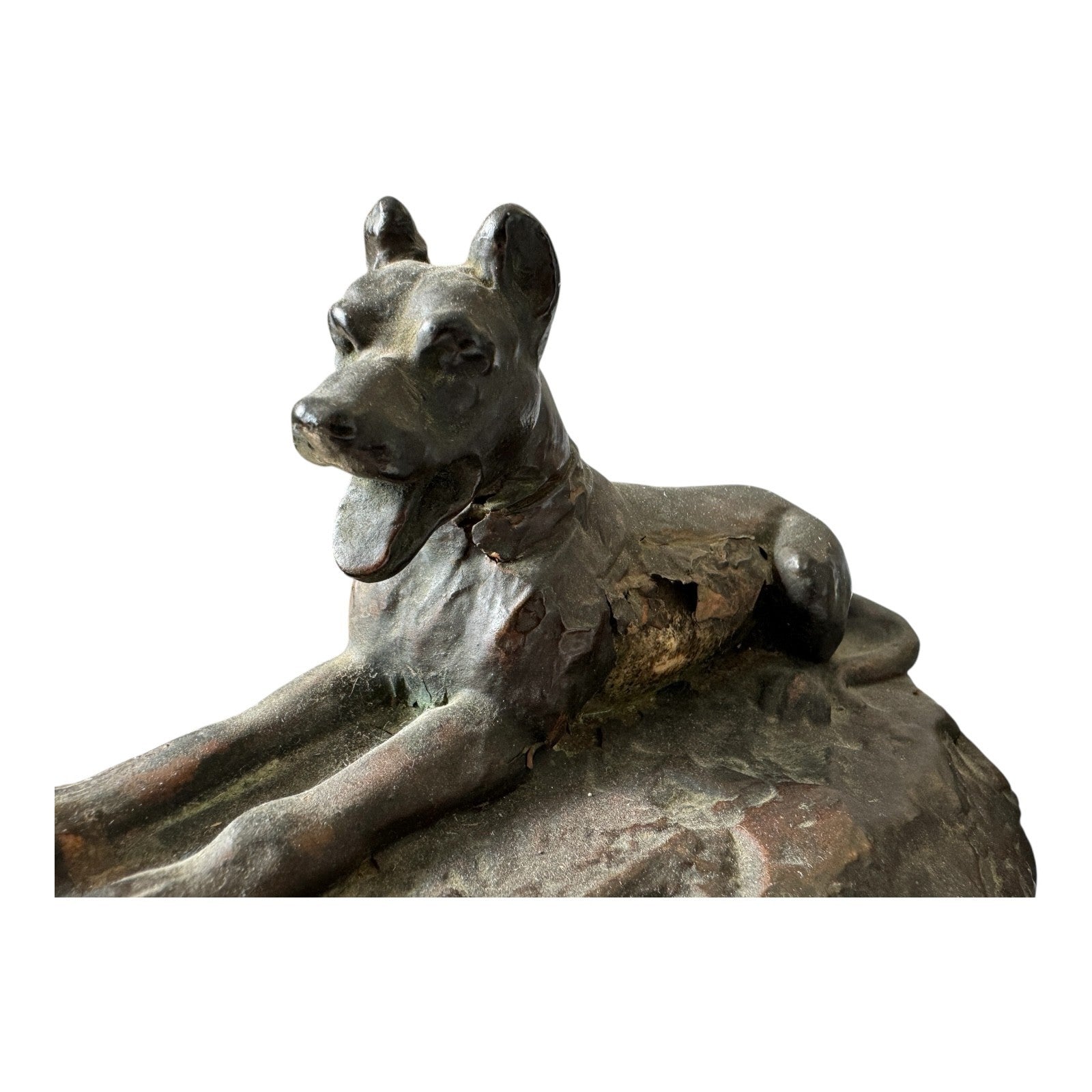 Antique Art Deco Bronze Clad Dog Bookends - German Shepherd Style Figural Pair