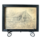 Vintage Great Smoky Mountains Cabin Etching Framed - Lenore Wray