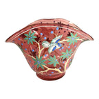 Antique Moser Hand Painted Floral with Birds Cranberry Glass Centerpiece Bowl