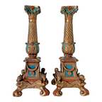 Antique Louis XVI Style Spelter Candlesticks with Figural Sphinx Bases