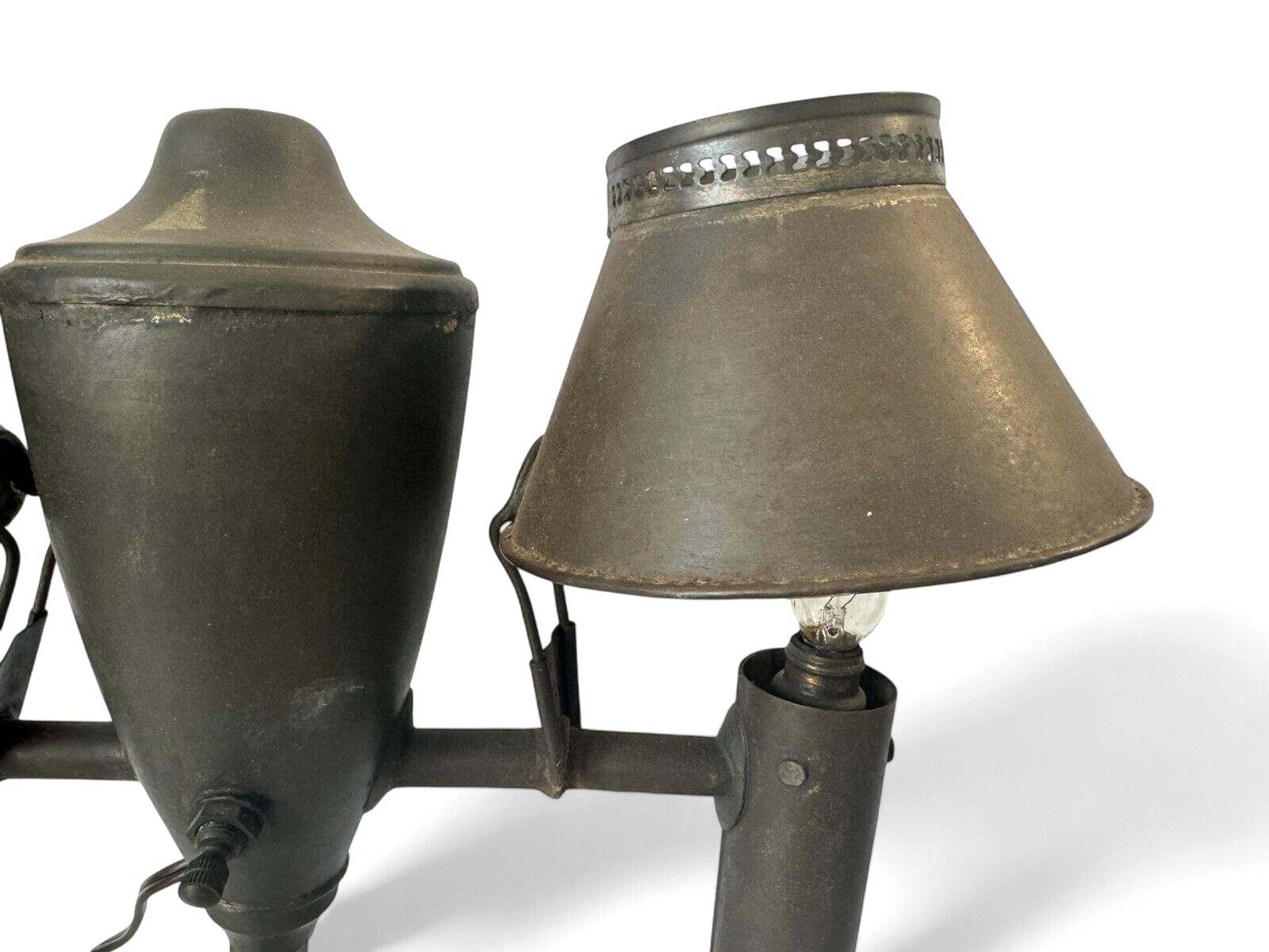 Antique Industrial Student Desk Lamp Double Shade Central Font Metal Lamp