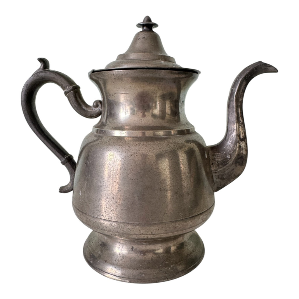 Antique Primitive Pewter Coffee Pot with Lid - Farmhouse Decor