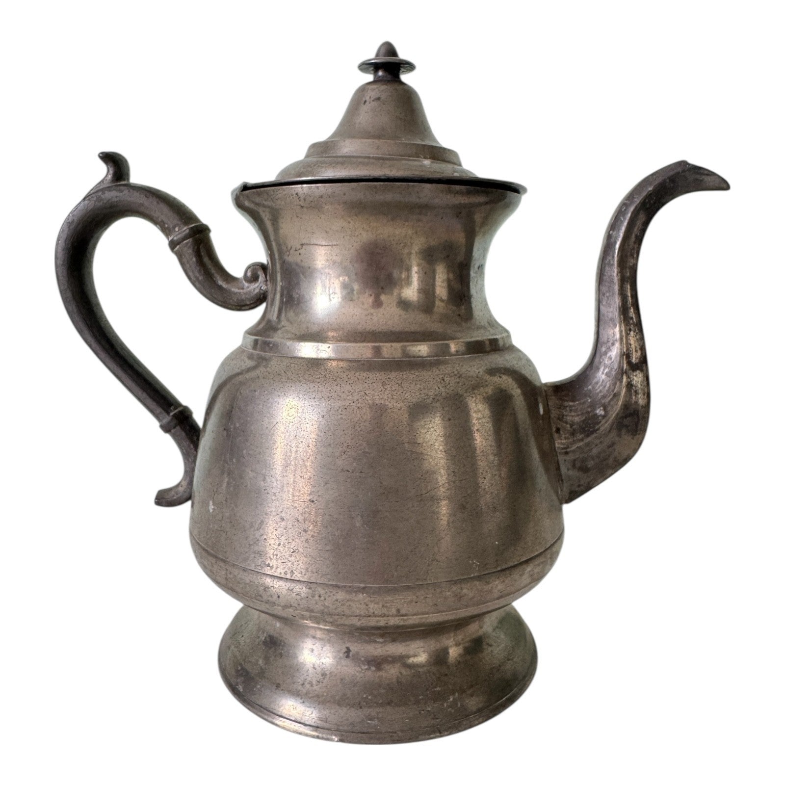 Antique Primitive Pewter Coffee Pot with Lid - Farmhouse Decor