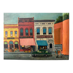 Antique Folk Art Downtown Street Scene Oil Painting on Board