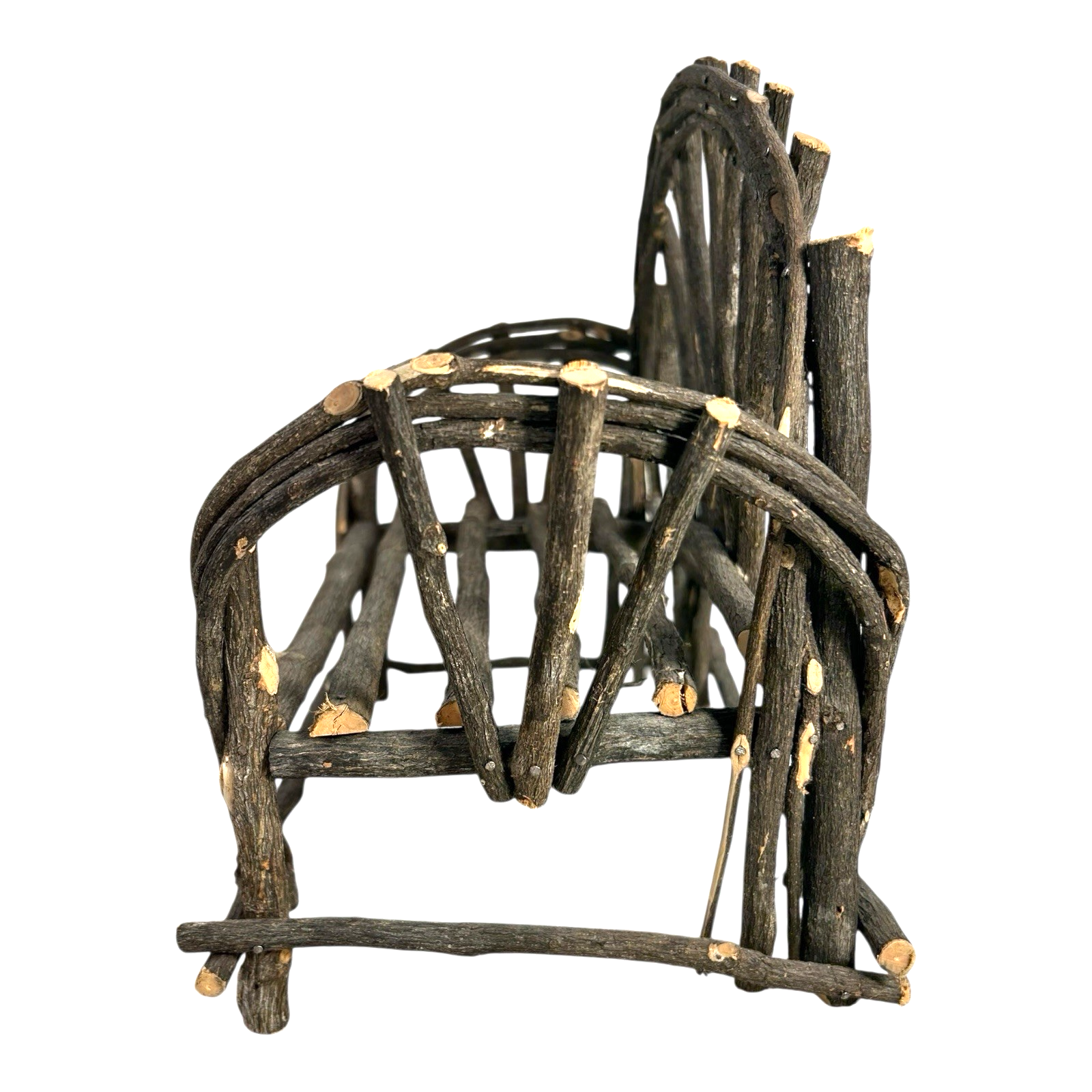 Antique Folk Art Miniature Twig Bentwood Loveseat Chair, Old Hickory Style