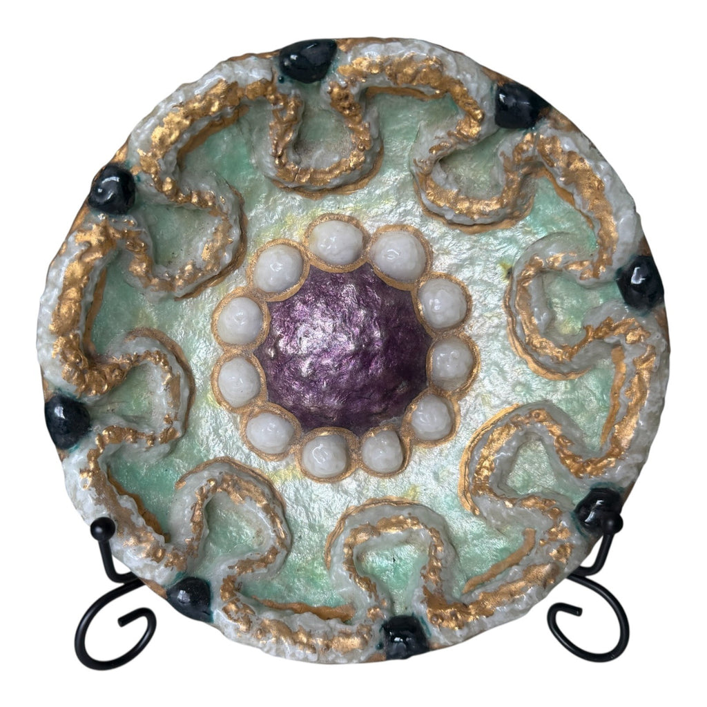 Vintage Duban Christel Limoges MCM Enamel Art Dish - Purple Green Gold, 8.5"