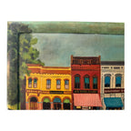 Antique Folk Art Downtown Street Scene Oil Painting on Board